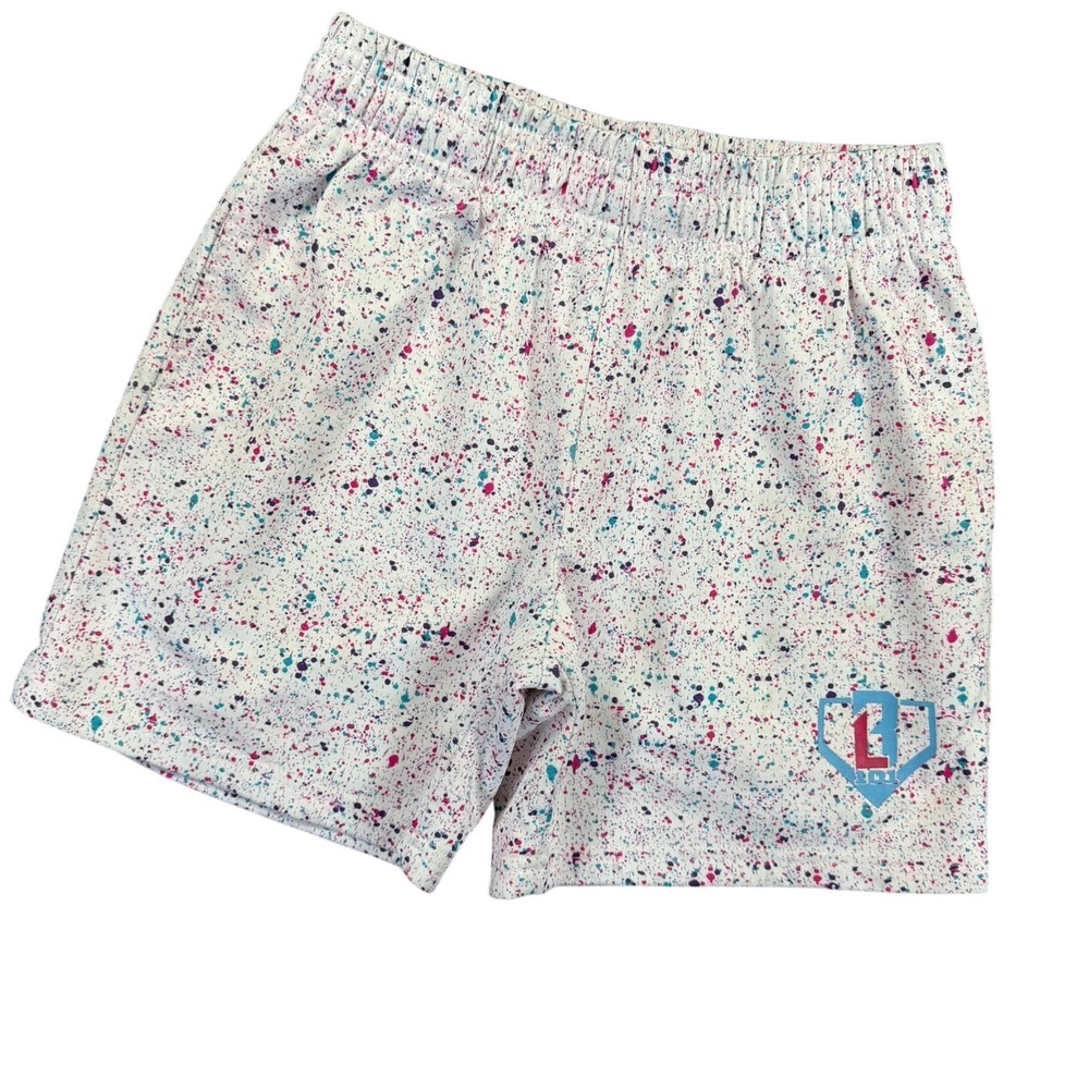 BL101 Apparel Mesh Shorts Youth Medium White Splatter Paint Athletic Gym Active